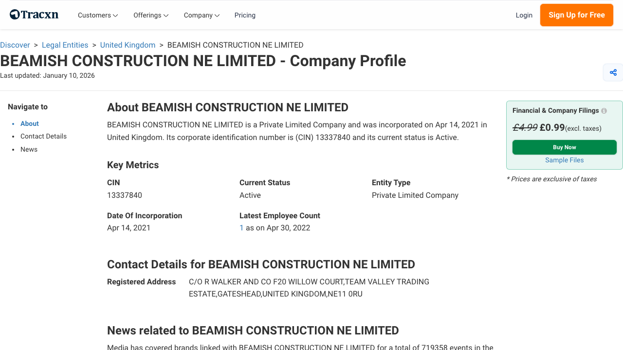 BEAMISH CONSTRUCTION NE LIMITED website preview