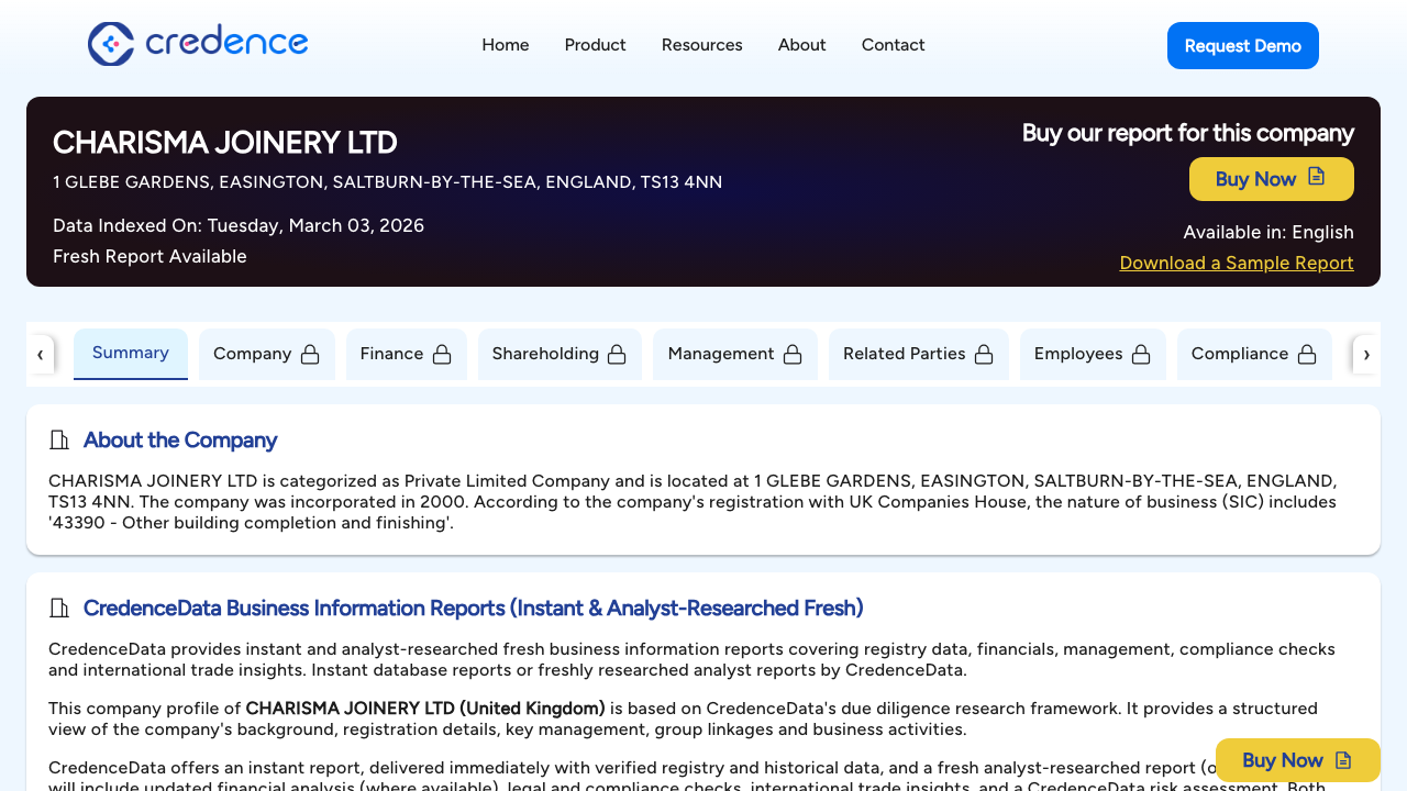 CHARISMA JOINERY LTD website preview