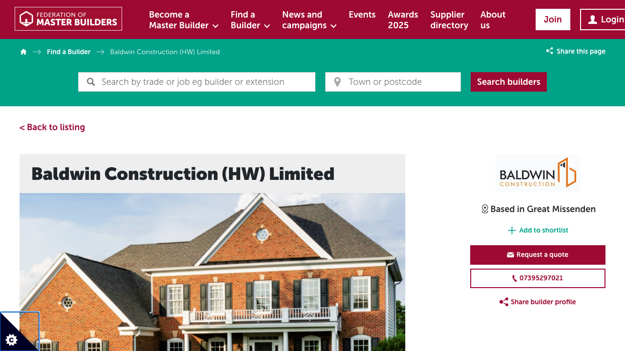 BALDWIN CONSTRUCTION (HW) LIMITED website preview