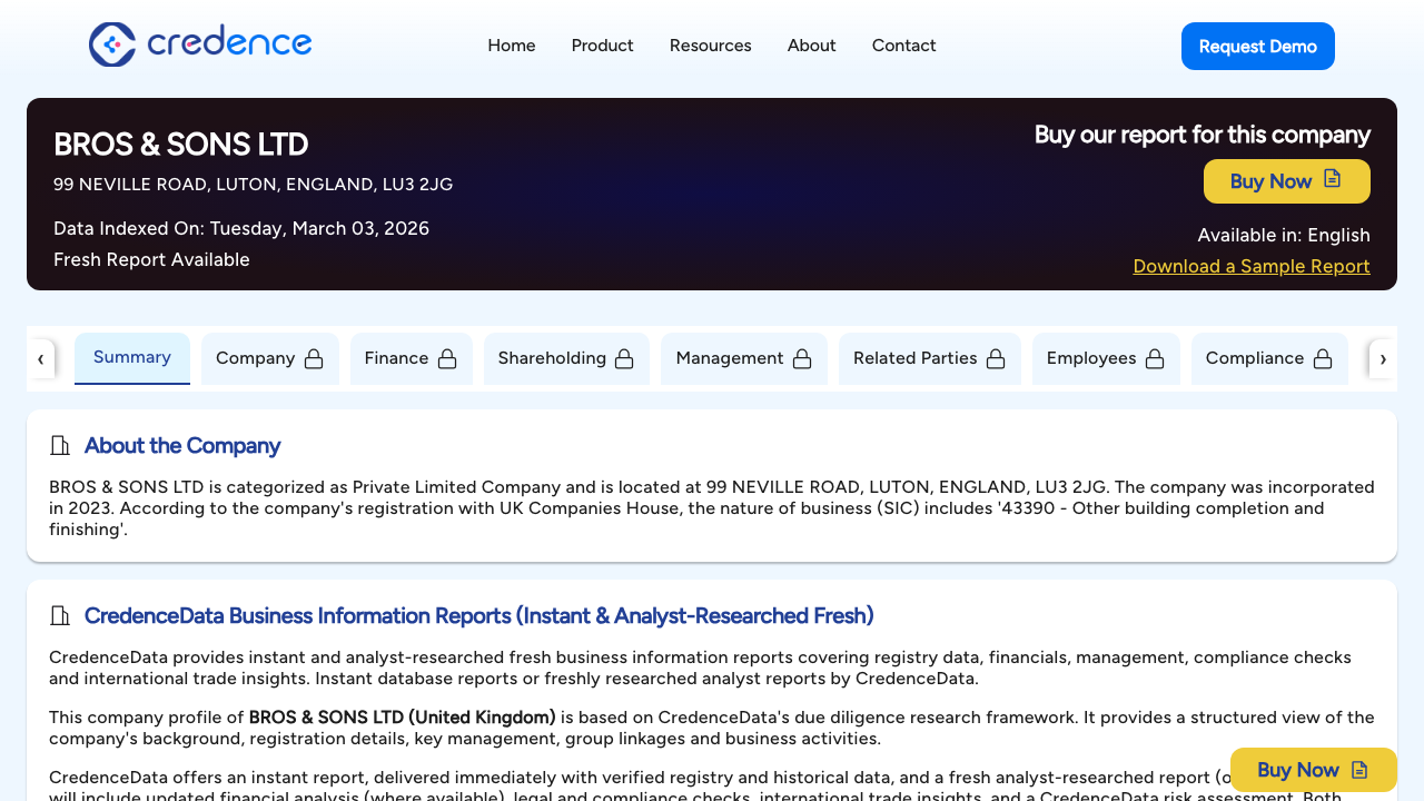 BROS & SONS LTD website preview