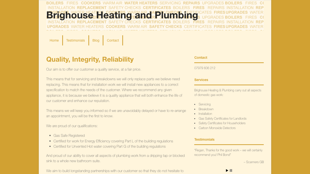 BRIGHOUSE HEATING & PLUMBING LIMITED website preview
