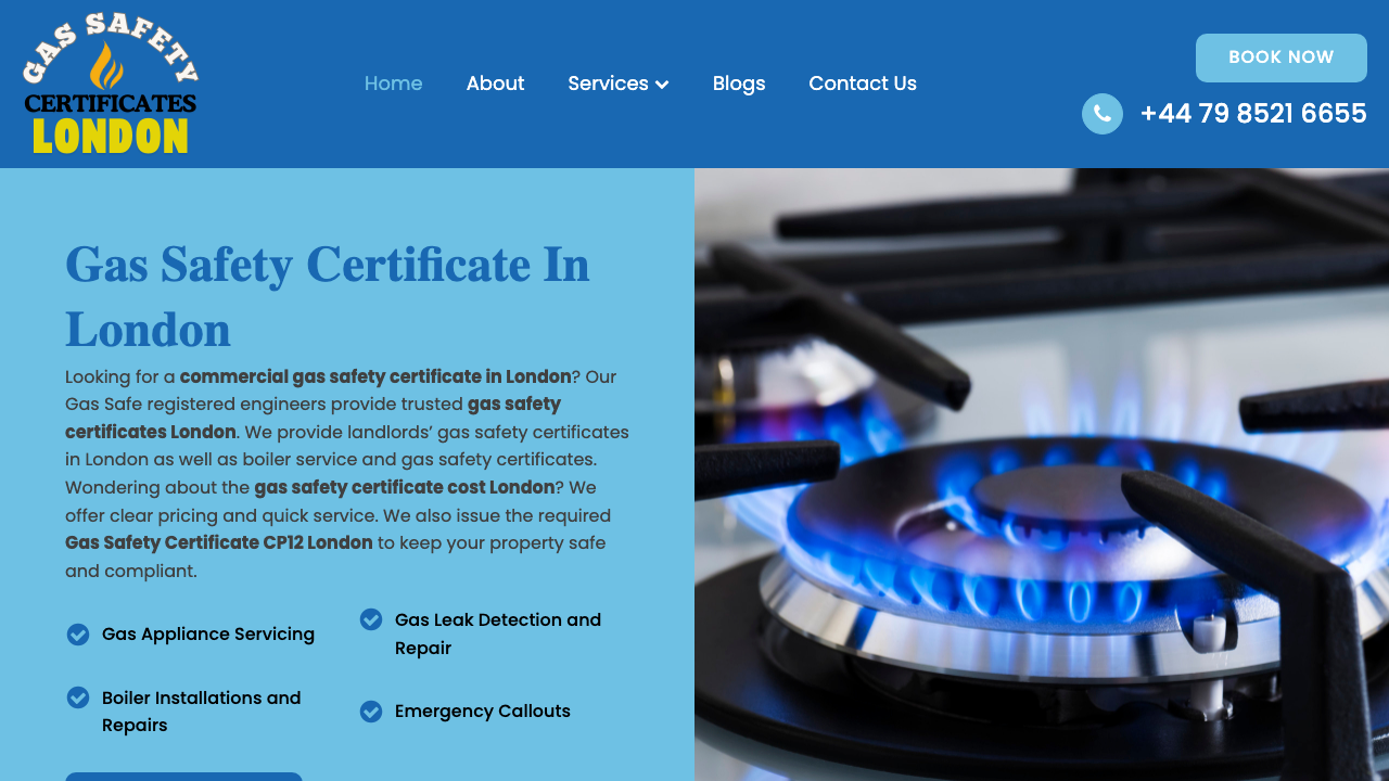 GAS SAFETY CERTIFICATES LONDON LTD website preview