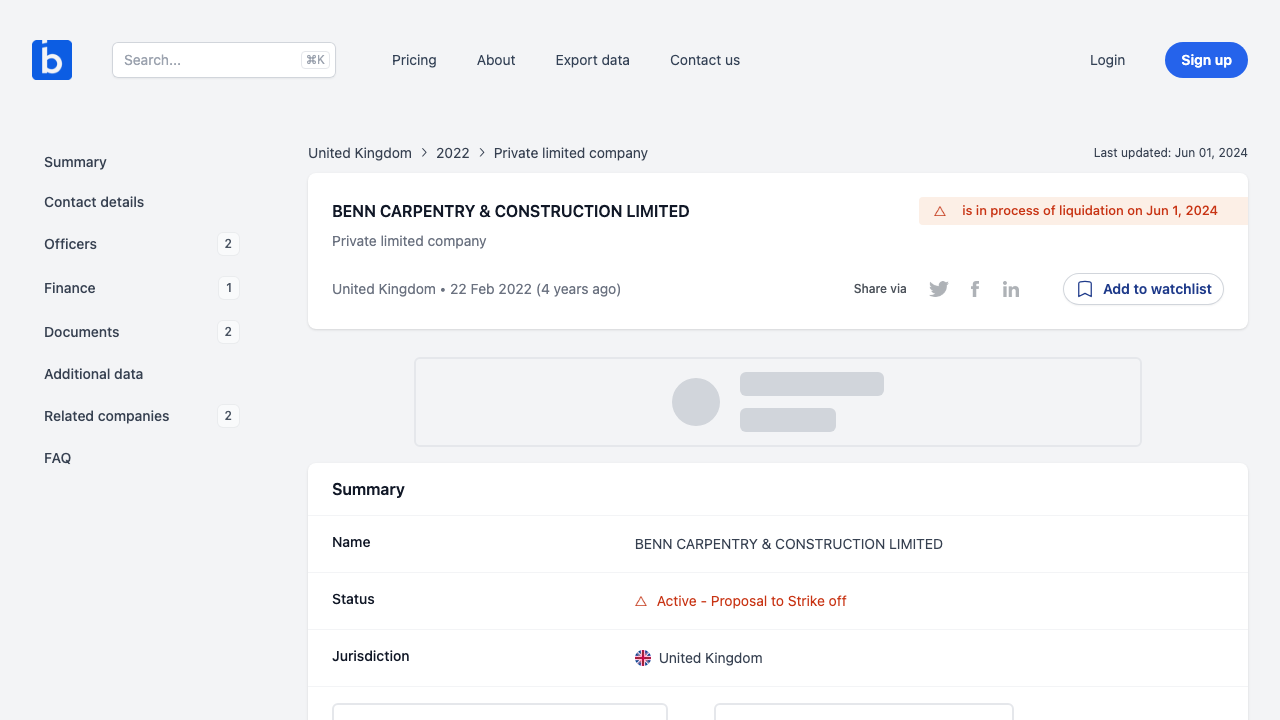 BENN CARPENTRY AND CONSTRUCTION LIMITED website preview