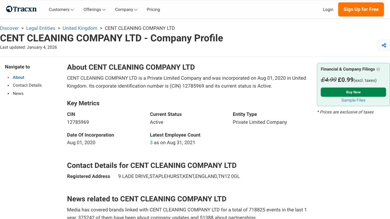 CENT CLEANING COMPANY LTD website preview