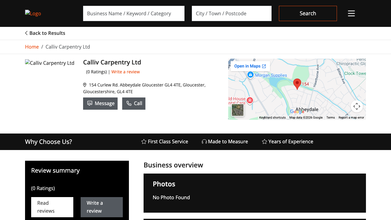 CALLIV CARPENTRY LTD website preview