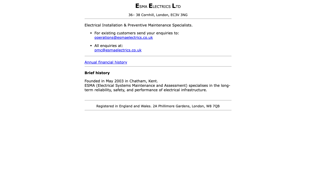 ESMA ELECTRICS LIMITED website preview