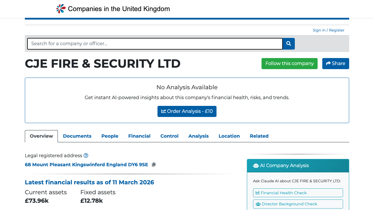 CJE FIRE & SECURITY LTD website preview