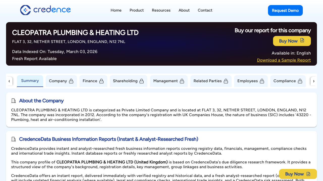 CLEOPATRA PLUMBING & HEATING LTD website preview