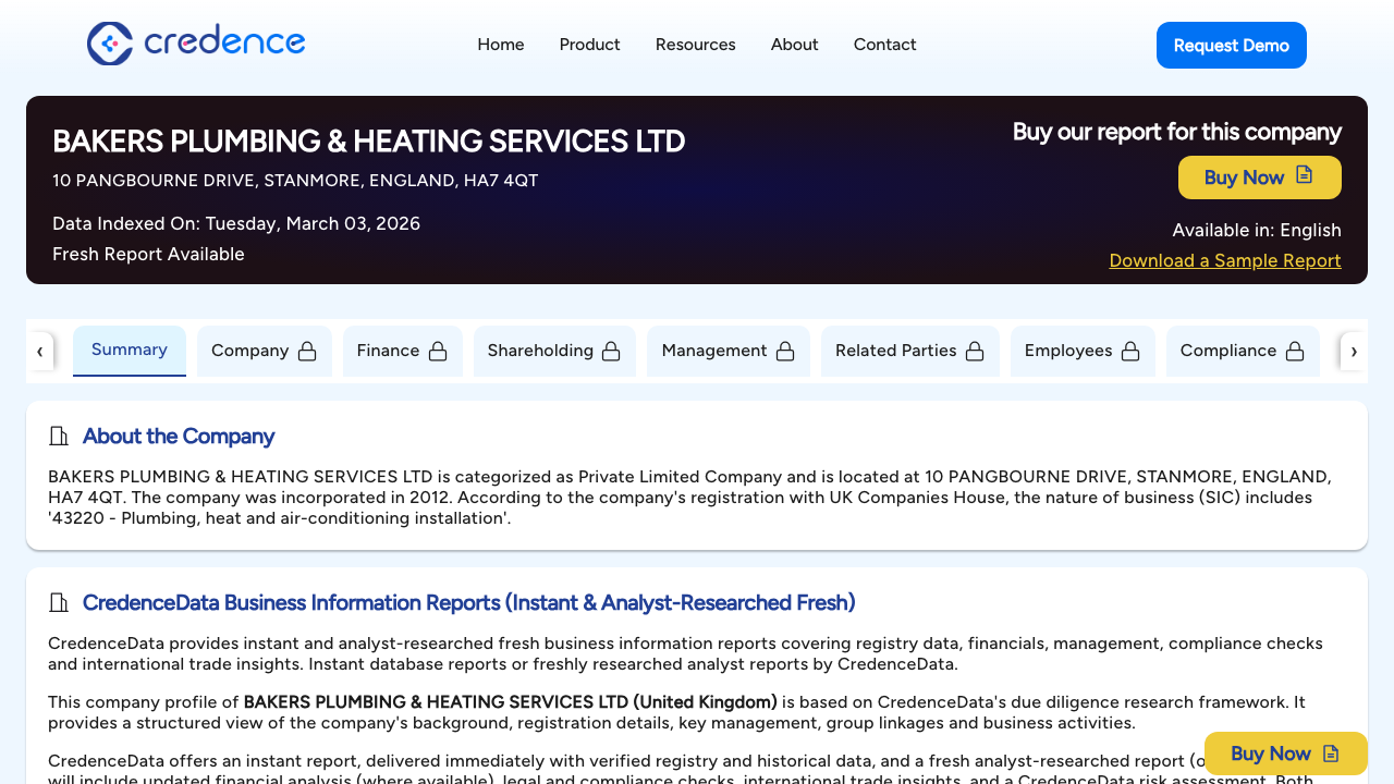 BAKERS PLUMBING & HEATING SERVICES LTD website preview