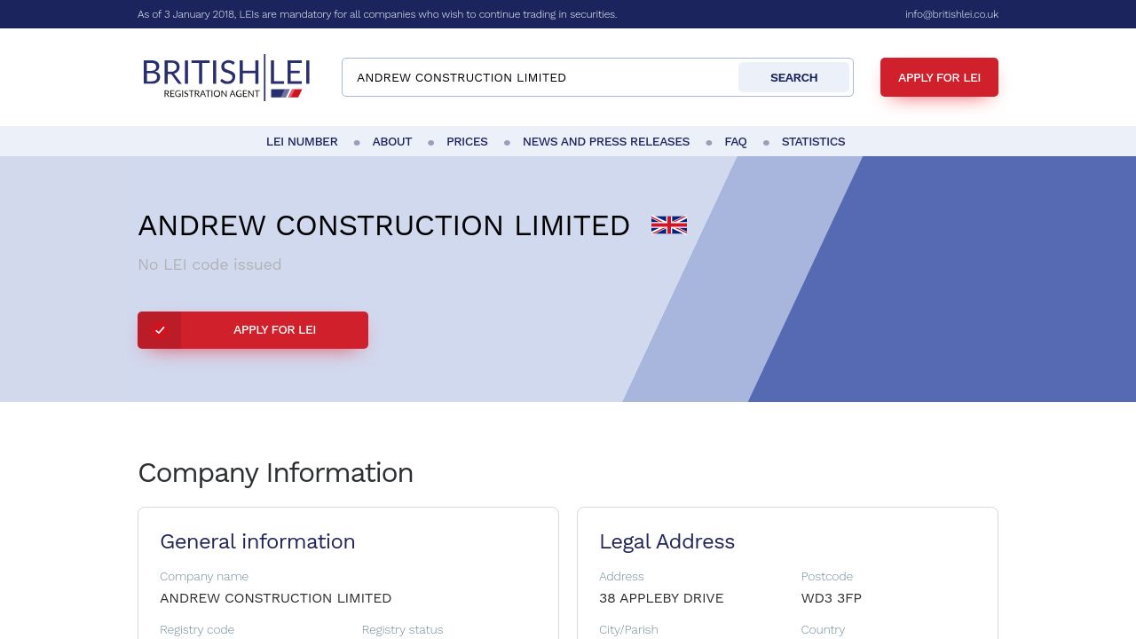 ANDREW CONSTRUCTION LIMITED website preview