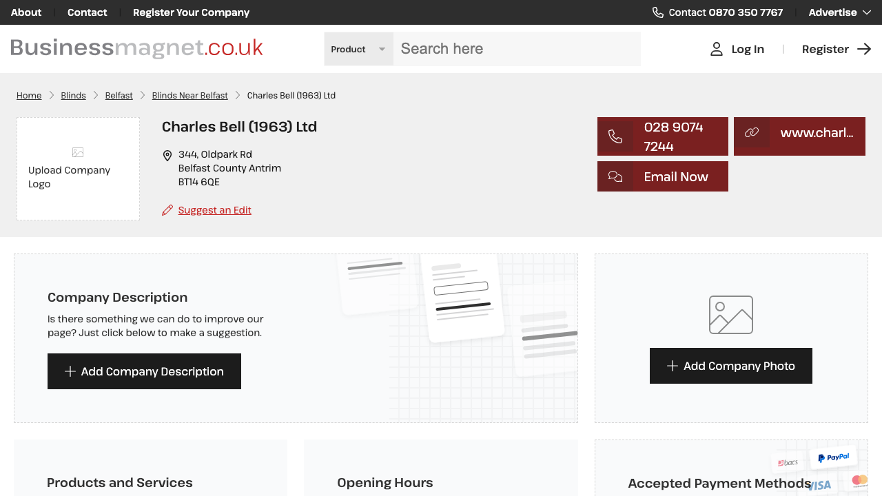 CHARLES BELL (1963) LIMITED website preview