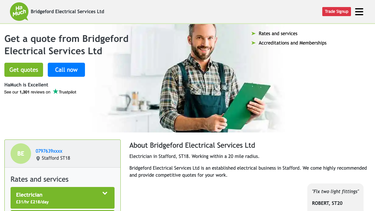 BRIDGEFORD ELECTRICAL SERVICES LTD website preview