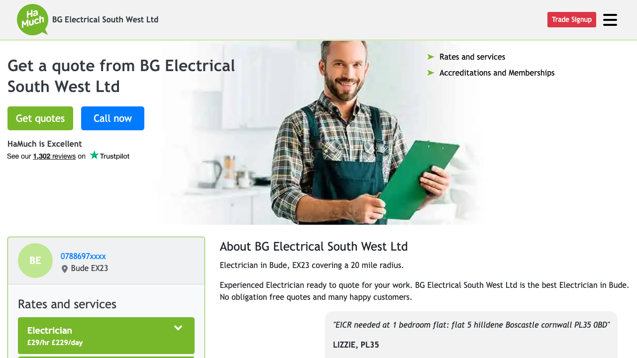 BG ELECTRICAL SOUTH WEST LIMITED website preview