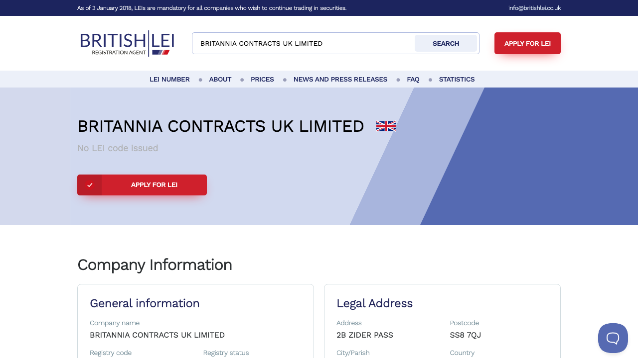 BRITANNIA CONTRACTS UK LIMITED website preview