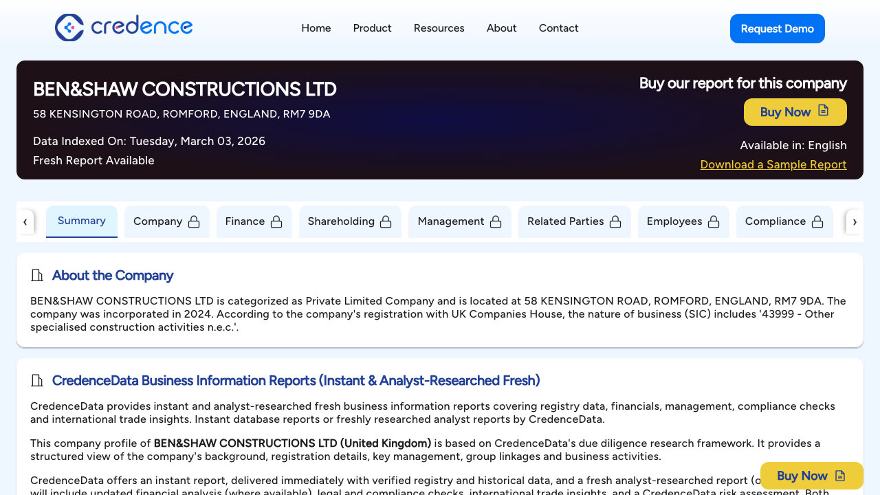 BEN&SHAW CONSTRUCTIONS LTD website preview