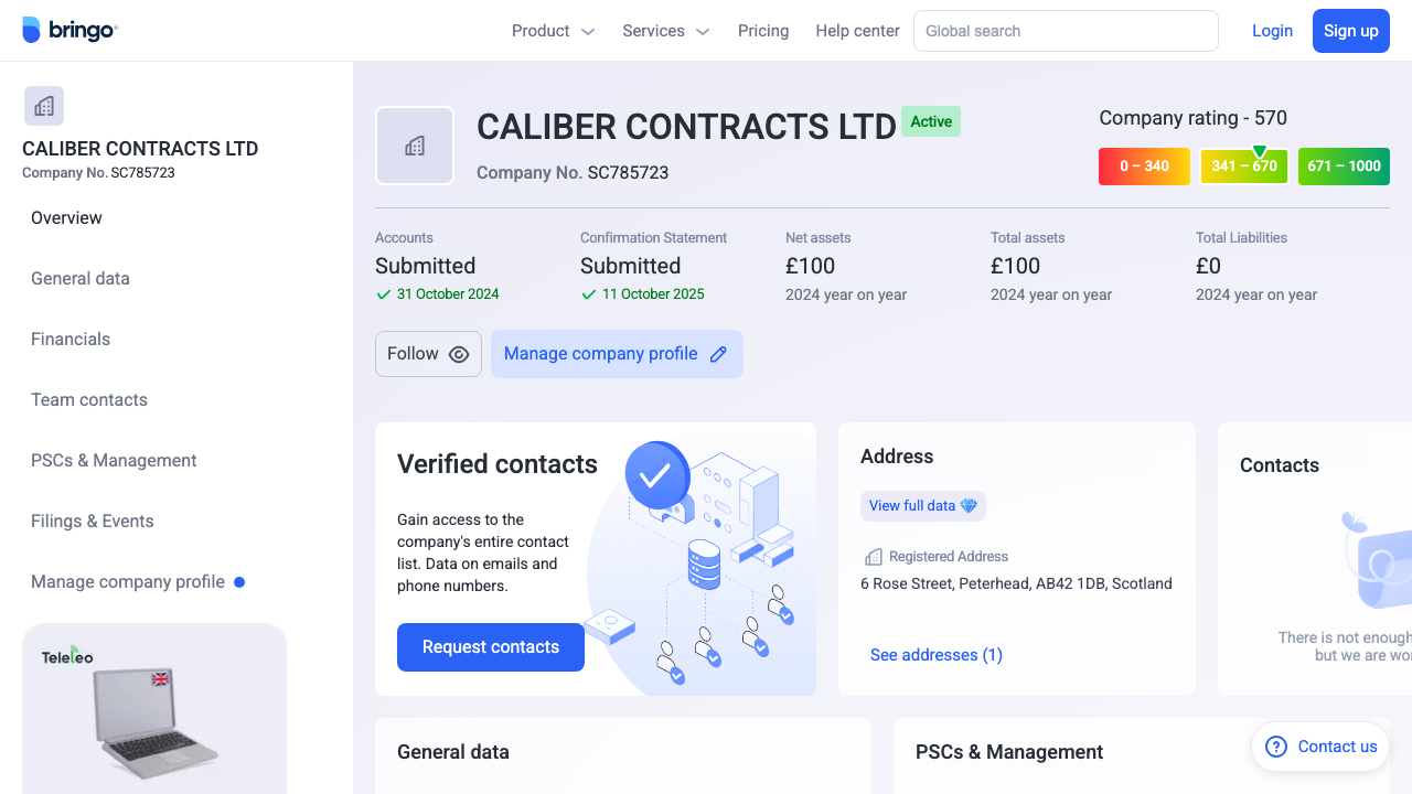 CALIBER CONTRACTS LTD website preview