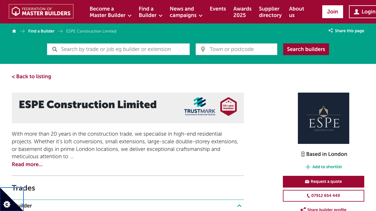 ESPE CONSTRUCTION LIMITED website preview
