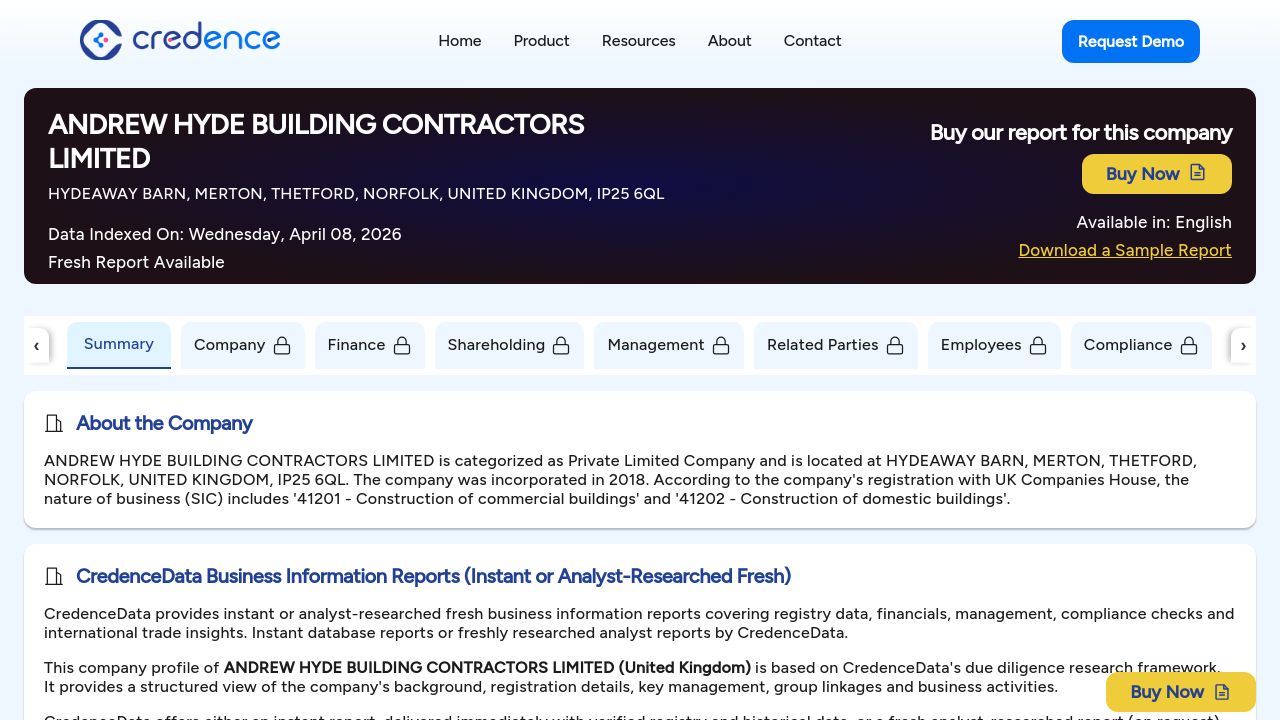 ANDREW HYDE BUILDING CONTRACTORS LIMITED website preview