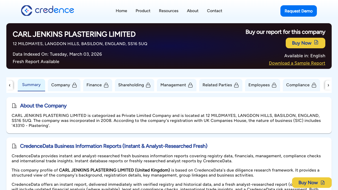 CARL JENKINS PLASTERING LIMITED website preview