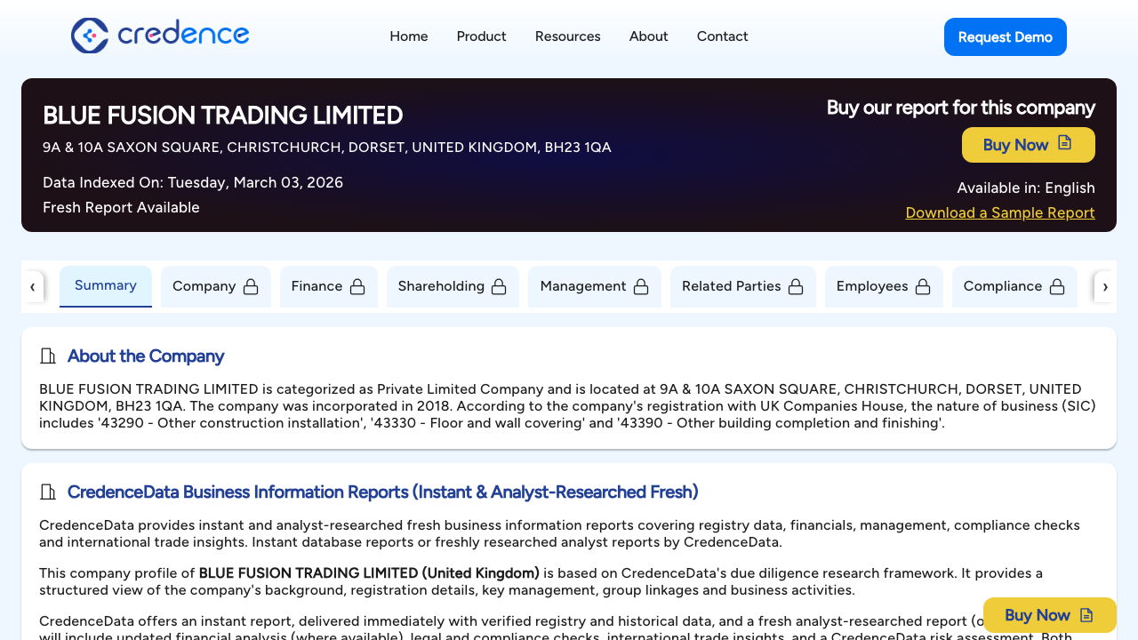 BLUE FUSION TRADING LIMITED website preview