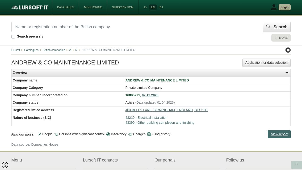 ANDREW & CO MAINTENANCE LIMITED website preview