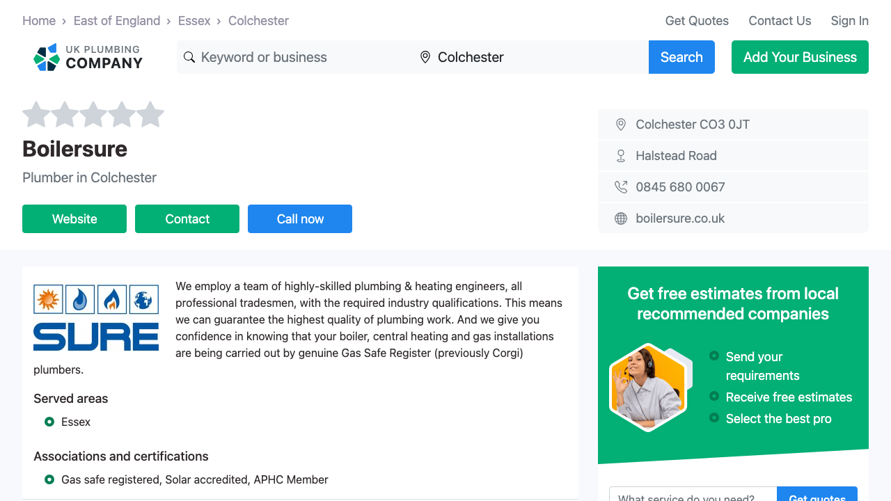 BOILERSURE LTD website preview