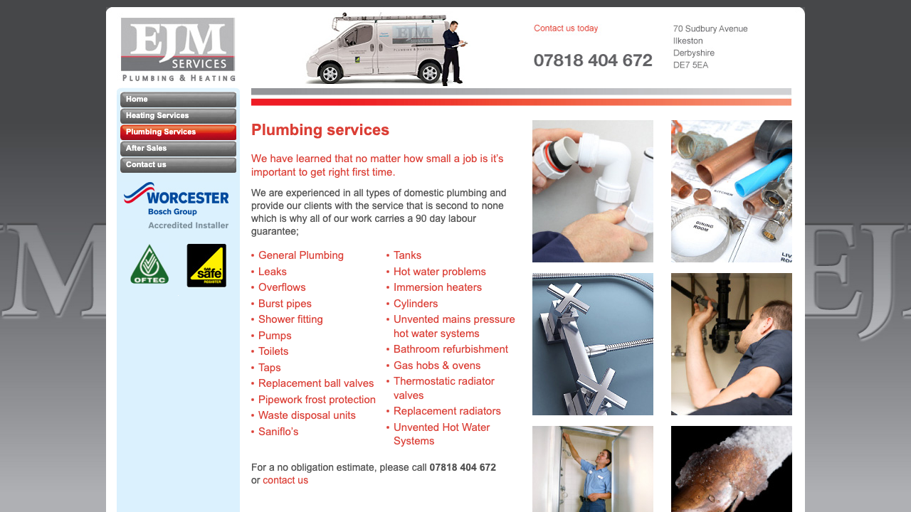 EJM HEATING AND PLUMBING LTD website preview