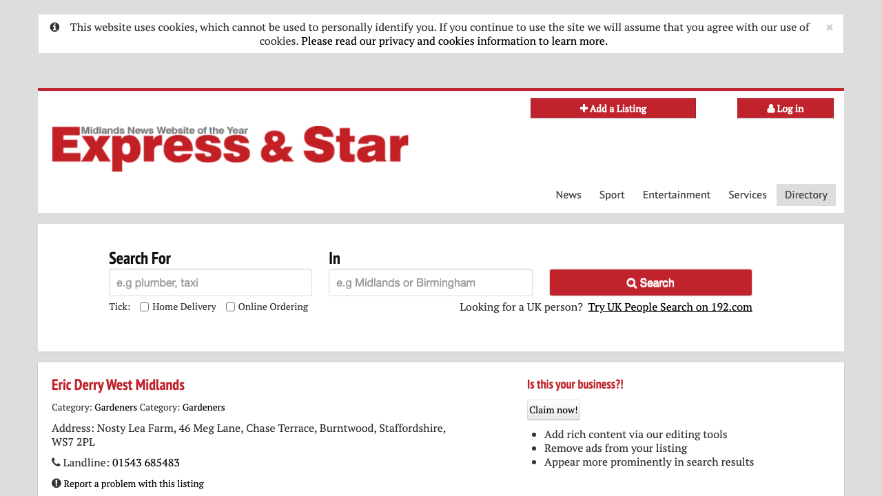 ERIC DERRY (WEST MIDLANDS) LIMITED website preview