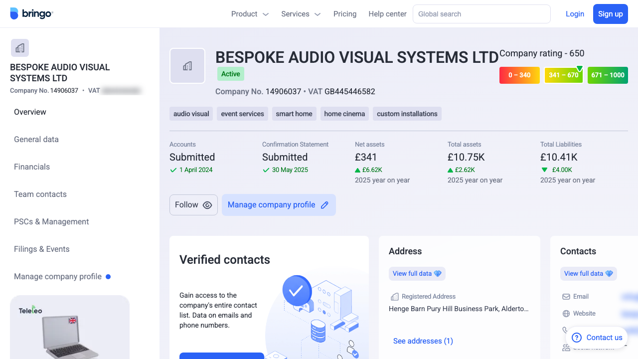 BESPOKE AUDIO VISUAL SYSTEMS LTD website preview