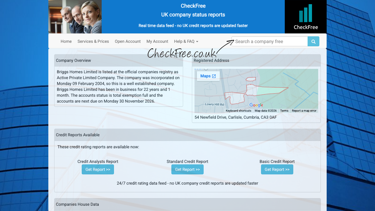 BRIGGS HOMES LIMITED website preview
