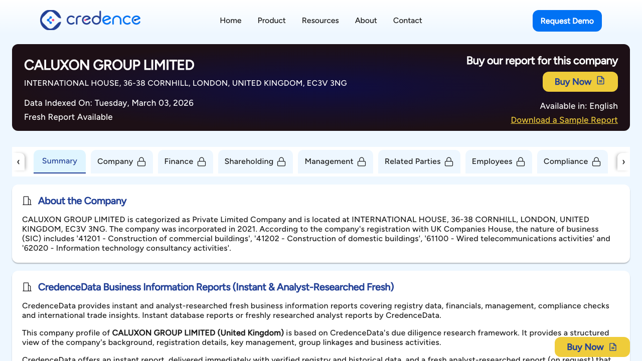 CALUXON GROUP LIMITED website preview