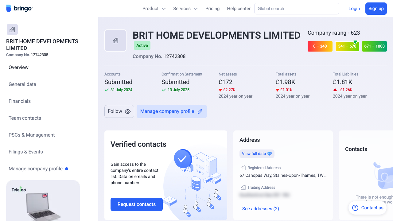 BRIT HOME DEVELOPMENTS LIMITED website preview