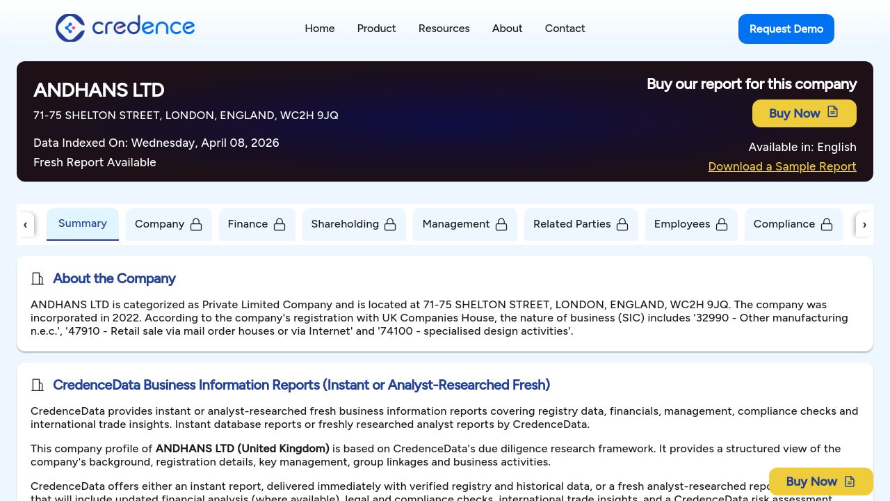 ANDHANS LTD website preview