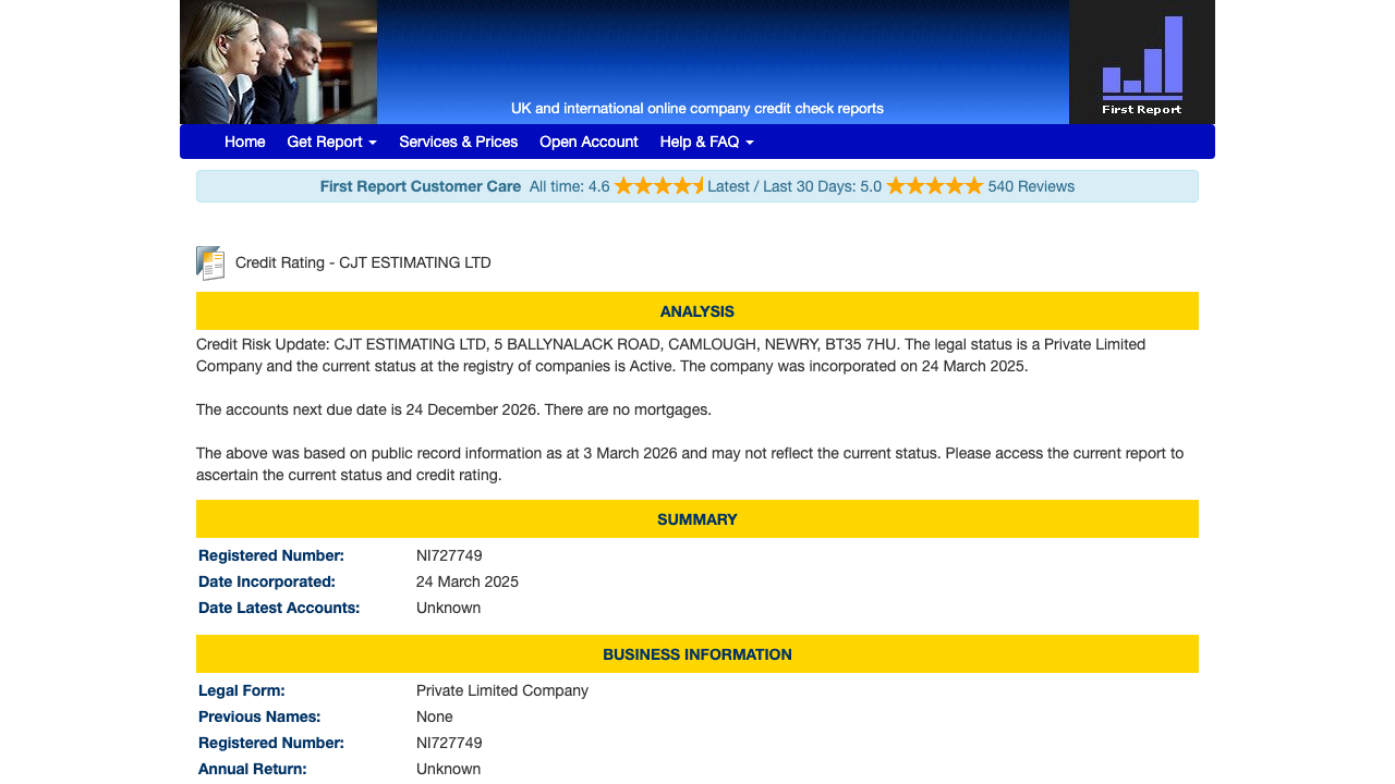 CJT ESTIMATING LTD website preview