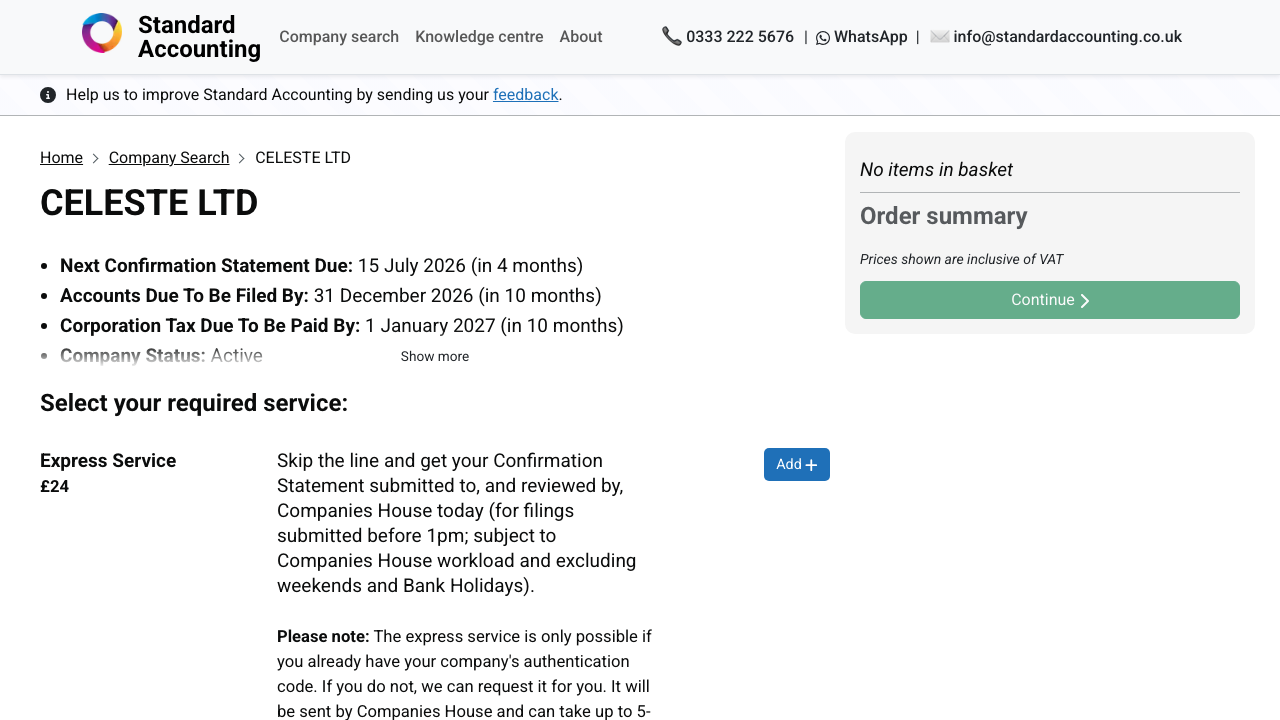 CELESTE LTD website preview