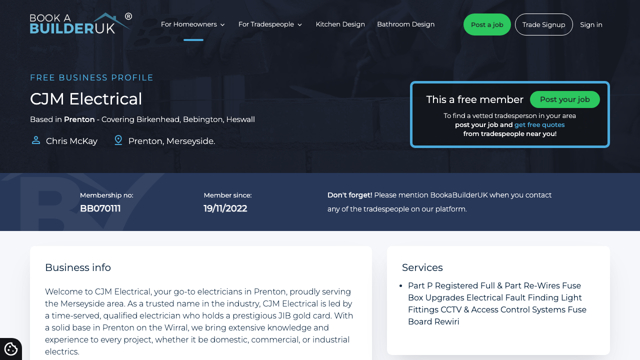 CJM ELECTRICAL CONTRACTORS LTD website preview