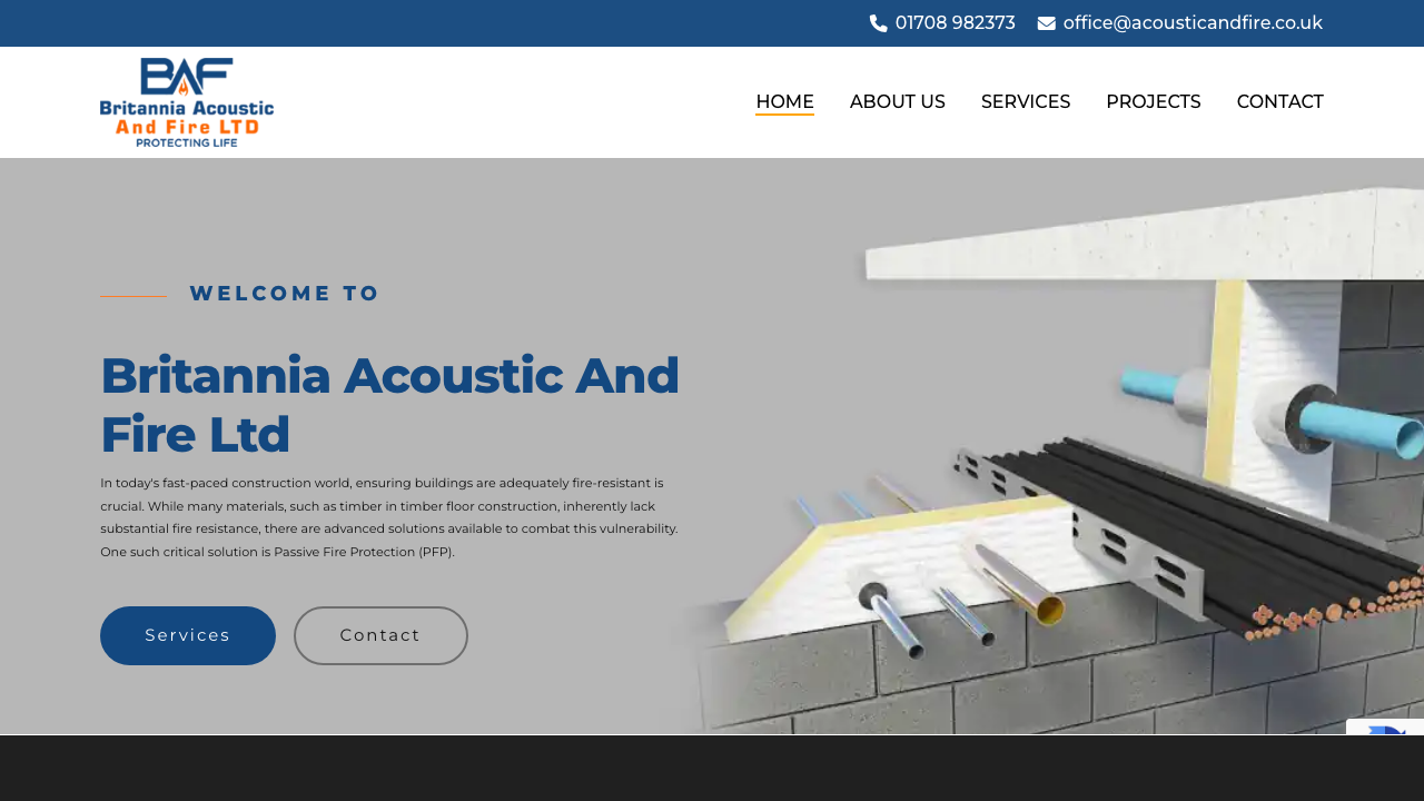 BRITANNIA ACOUSTIC AND FIRE LTD website preview