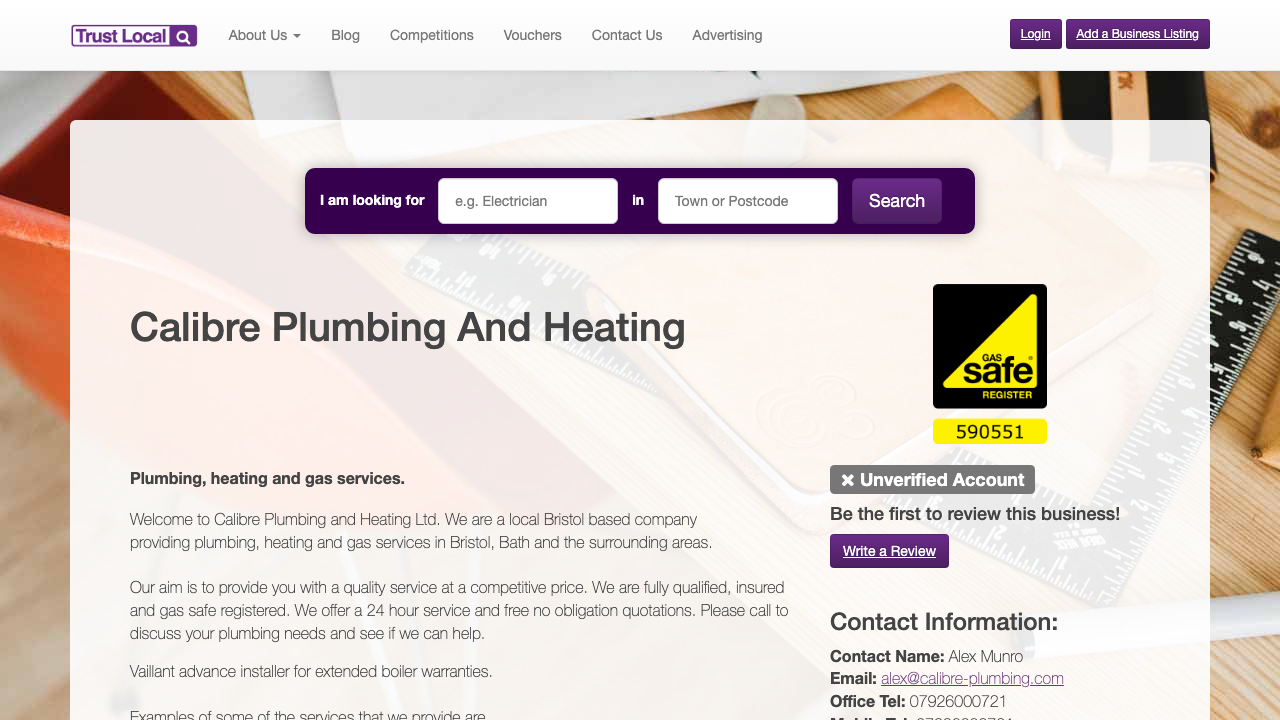 CALIBRE PLUMBING AND HEATING LTD website preview