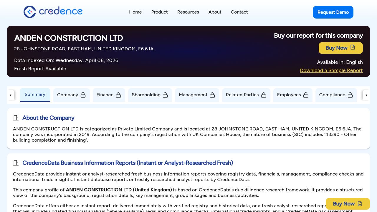 ANDEN CONSTRUCTION LTD website preview