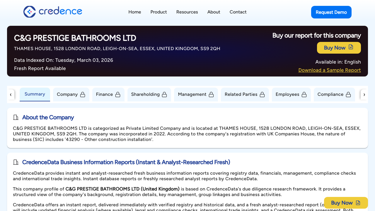 C&G PRESTIGE BATHROOMS LTD website preview