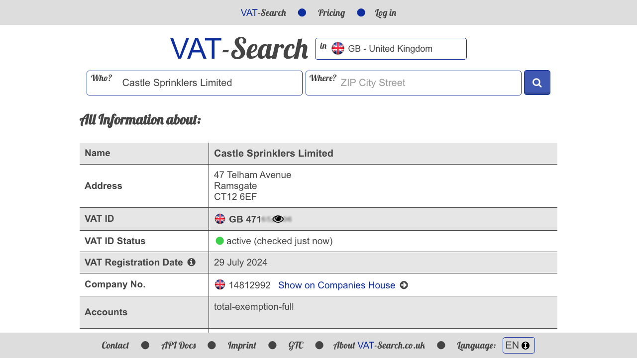 CASTLE SPRINKLERS LIMITED website preview
