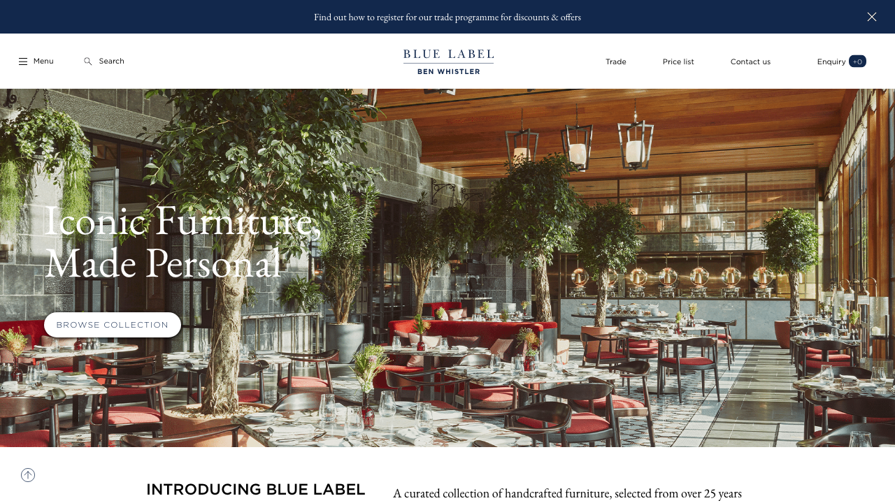 BEN WHISTLER BLUE LABEL LIMITED website preview