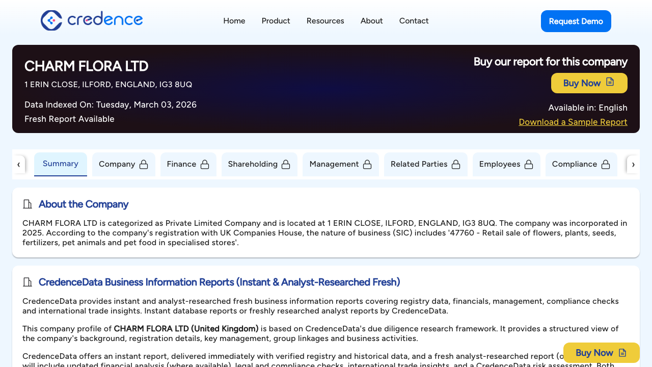 CHARM FLORA LTD website preview