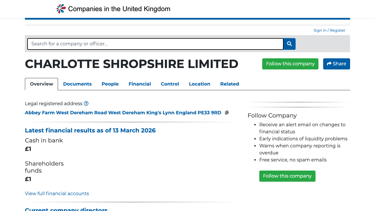 CHARLOTTE SHROPSHIRE LIMITED website preview