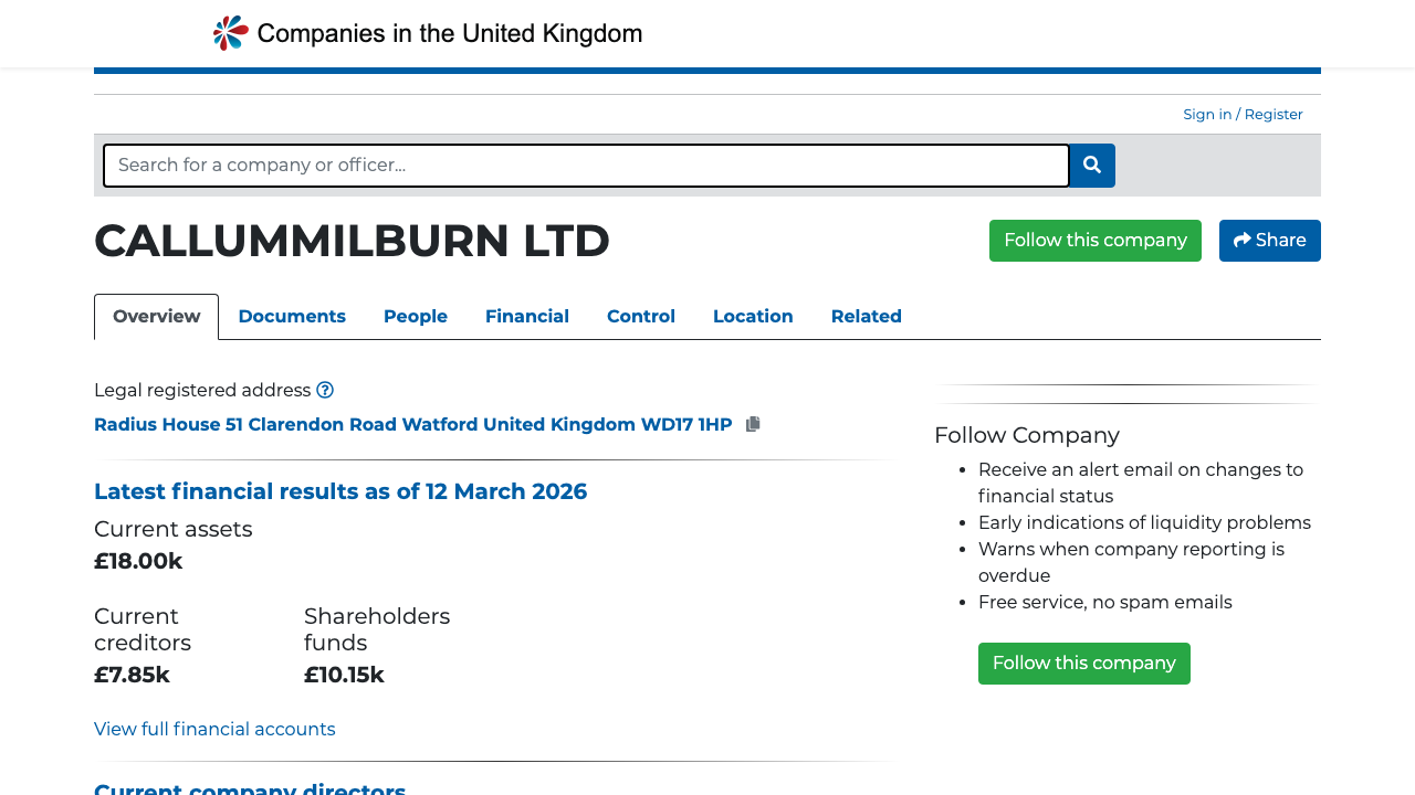 CALLUMMILBURN LTD website preview