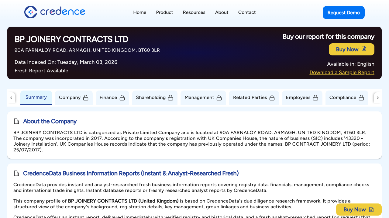 BP JOINERY CONTRACTS LTD website preview