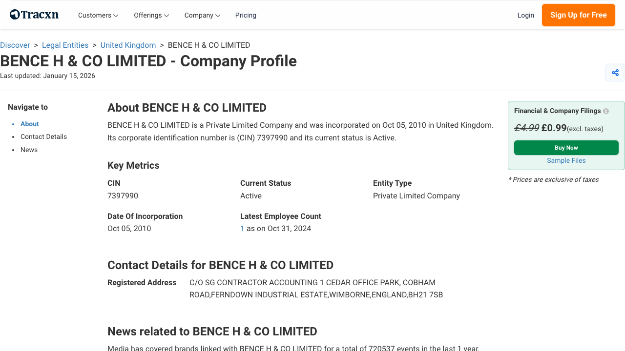 BENCE H & CO LIMITED website preview