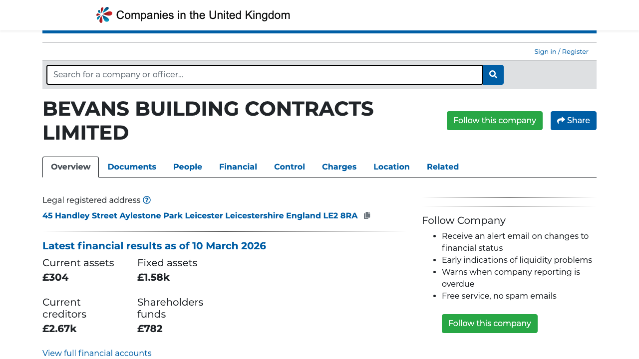 BEVANS BUILDING CONTRACTS LIMITED website preview