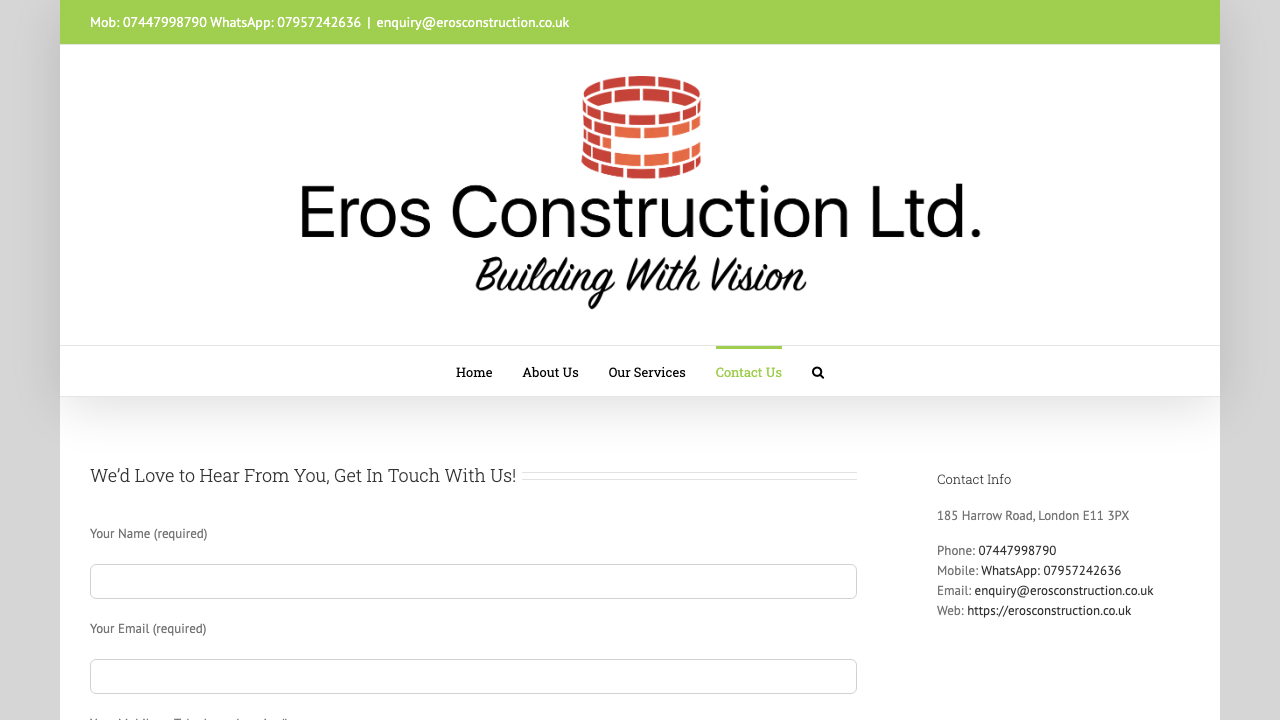 EROS CONSTRUCTION LTD website preview