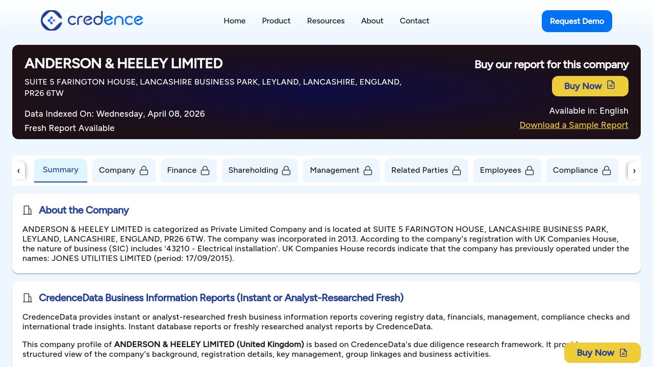 ANDERSON & HEELEY LIMITED website preview